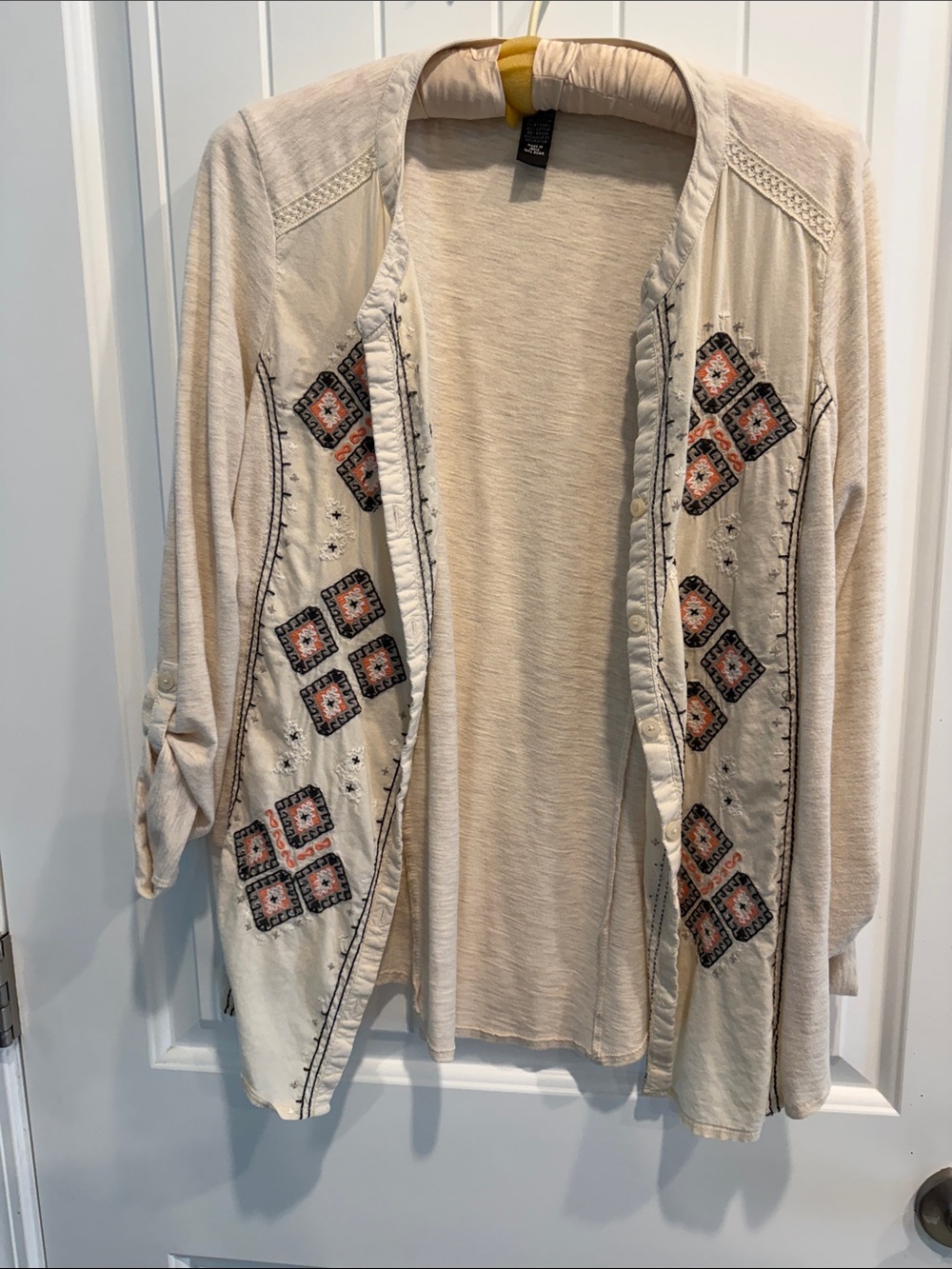 Style & Co. Cream Embroidered Open-Front Tunic